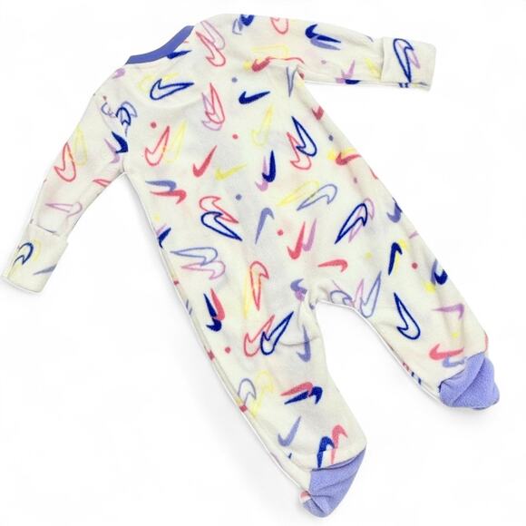 Nike Fleece Footed Sleeper Baby Unisex Multi Swoosh All Over Pastel Zip Up 0-3Mβ - Picture 4 of 7